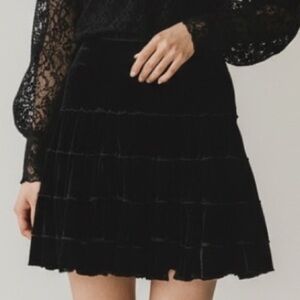 Bebe Black Velvet Tiered Full Party Skirt 80s whimsigoth dark romance